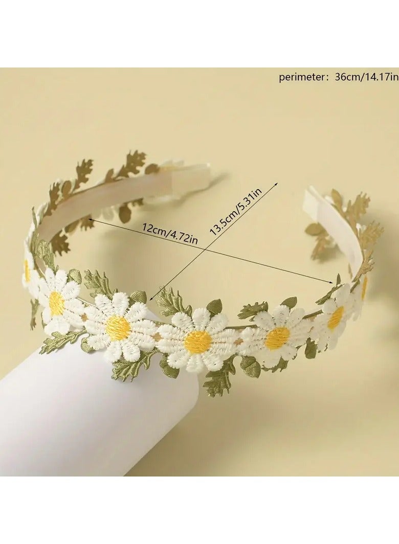 Goolsky 1 قطعة رباط رأس مزخرف بأوراق زهور الأقحوان الأنيقة عريض الحواف غير قابل للانزلاق للنساء والاستخدام اليومي - Image 4