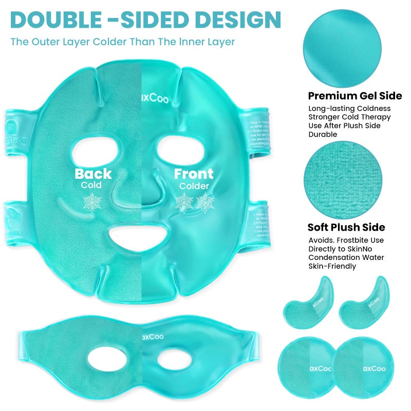 RelaxCoo Ice Face Eye Mask for Dark Circles and Puffiness Cold Warm Compress, Gel Cold Cooling Face Mask Package for Women and Men, Migraines, Headache, Stress and Relaxation - Image 2
