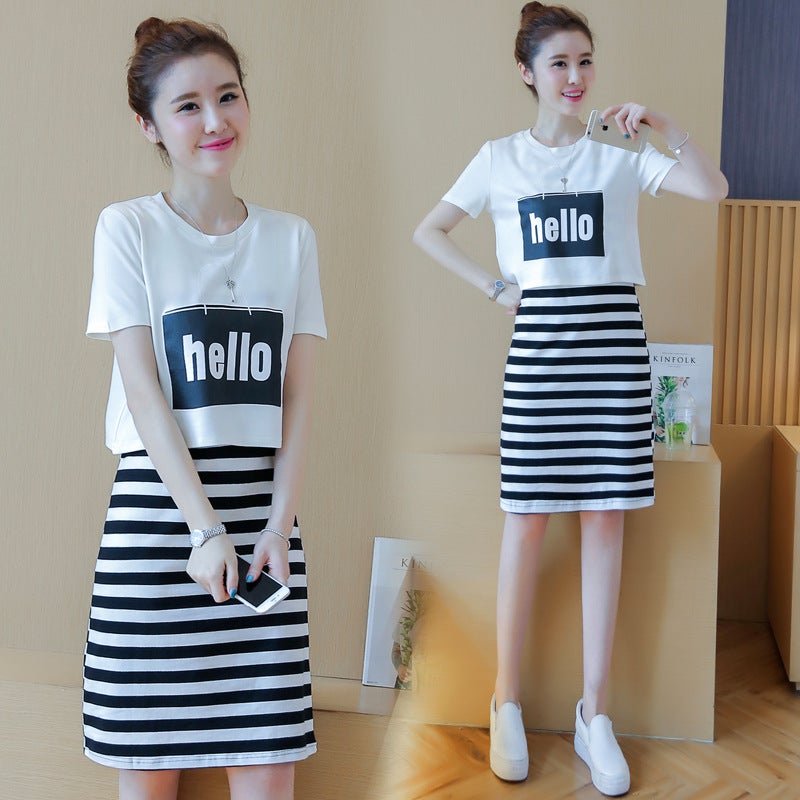 Summer Dress Set Short Sleeve Tee + Skirt Black - Image 4