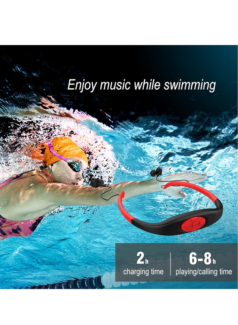BOKA Bluetooth Swimming Headphones, Waterproof Mp3 Headset Music Player, Comfortable HD Stereo Sound Earbuds, Rechargeable Neckband Headphones For Swimming, Surfing, Running, Sports, (1pc, Red) - Image 2