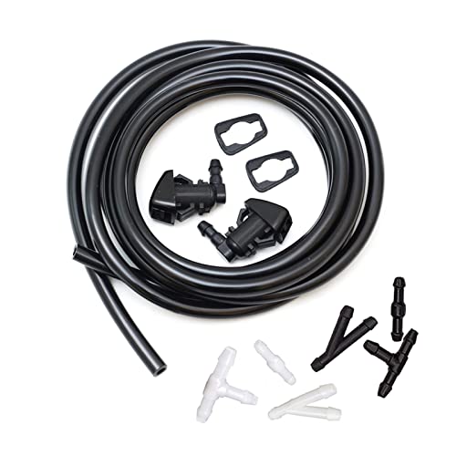 YIENAKFUN Front Windshield Washer Nozzles kit Replacement for 08-12 Jeep Liberty 06-10 Jeep Commander, 07-11 Dodge Nitro Replaces 55157319AA 4806312AA Wiper Spray Washer Jet with 3M Fluid Hose & 6 Connectors - Image 1