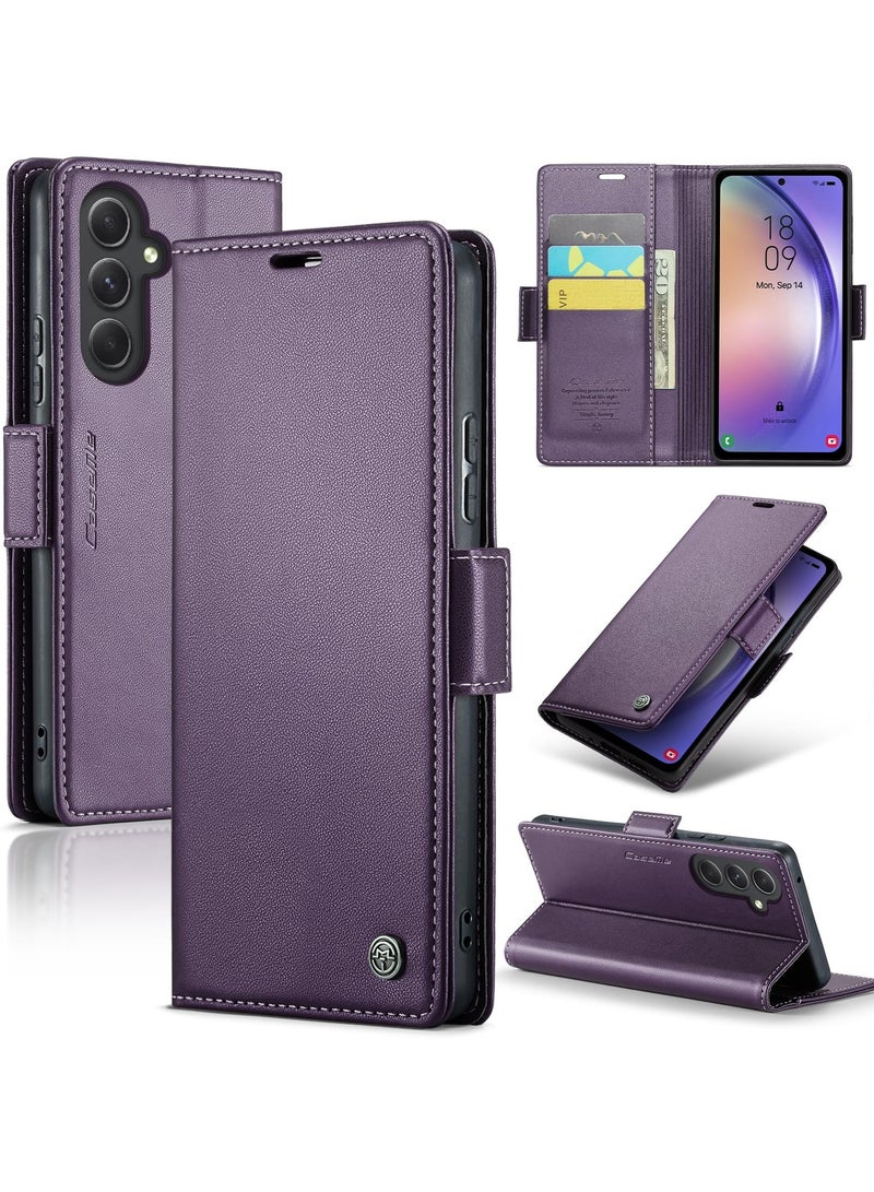 Phone Case Luxury PU Leather Design Anti Fingerprint 023 Flip Cover Card Slot Holder Cover For Samsung Galaxy A54 (Purple)