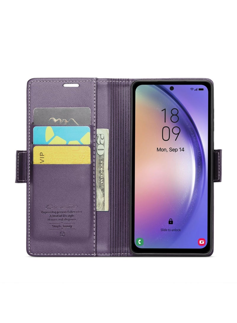 Phone Case Luxury PU Leather Design Anti Fingerprint 023 Flip Cover Card Slot Holder Cover For Samsung Galaxy A54 (Purple)