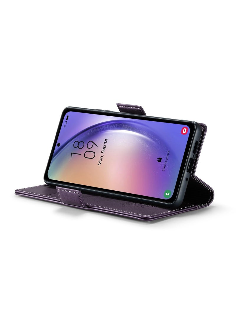 Phone Case Luxury PU Leather Design Anti Fingerprint 023 Flip Cover Card Slot Holder Cover For Samsung Galaxy A54 (Purple)