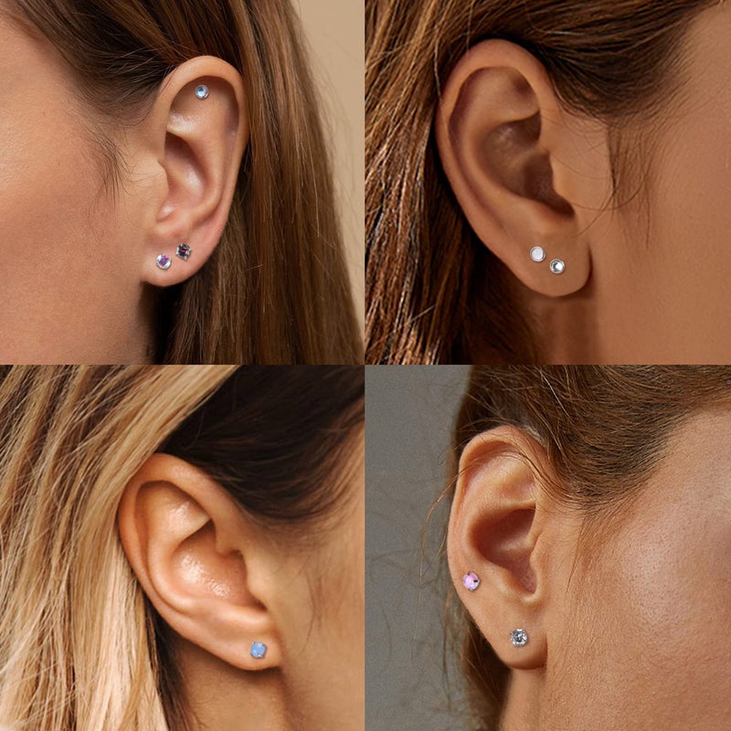 SAILIMUE 14 Pairs Hypoallergenic Surgical Steel Stud Earrings for Women Men Tiny CZ Opal Moonstone Turquoise Earrings Studs Set Piercing Jewelry - Image 4