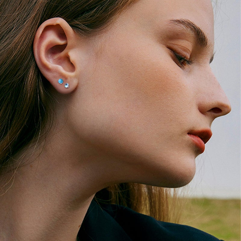 SAILIMUE 14 Pairs Hypoallergenic Surgical Steel Stud Earrings for Women Men Tiny CZ Opal Moonstone Turquoise Earrings Studs Set Piercing Jewelry - Image 5