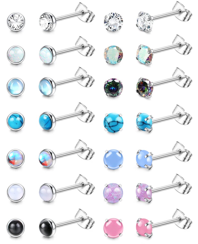 SAILIMUE 14 Pairs Hypoallergenic Surgical Steel Stud Earrings for Women Men Tiny CZ Opal Moonstone Turquoise Earrings Studs Set Piercing Jewelry - Image 1