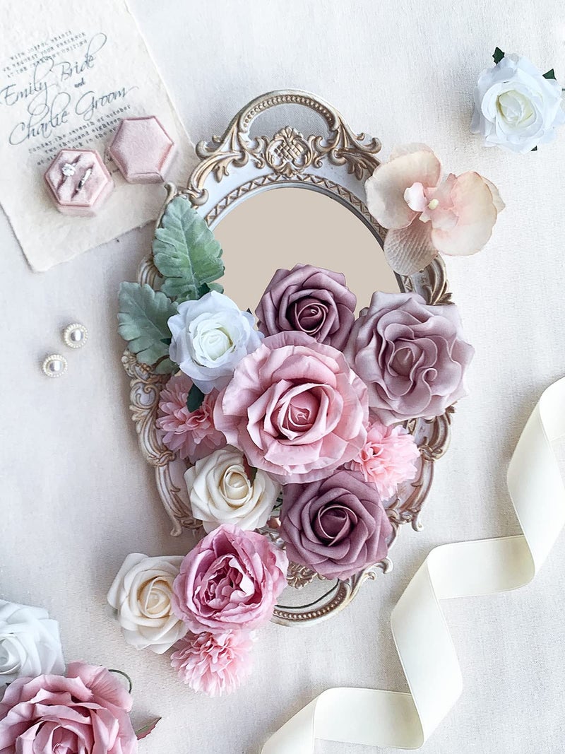 FACINOC Roses Artificial Flowers Pink Bouquet Combo Box Set Fake Flowers Bulk for DIY Bridal Wedding Shower Decorations Centerpieces for Table Fake Floral Arrangement for Party Home Decor Indoor - Image 3
