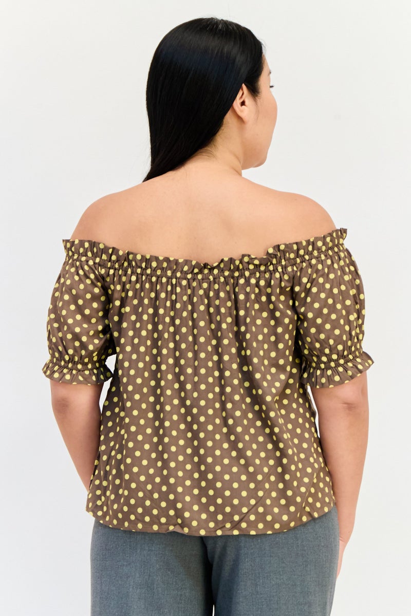 ONLY Women Off Shoulder Short Sleeves Polka Dots Top, Multicolor  - Image 3