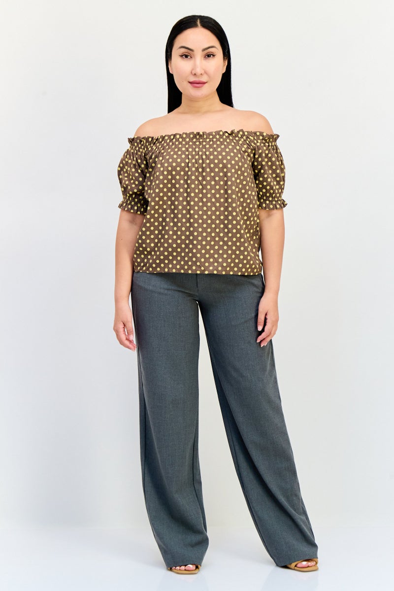 ONLY Women Off Shoulder Short Sleeves Polka Dots Top, Multicolor  - Image 4