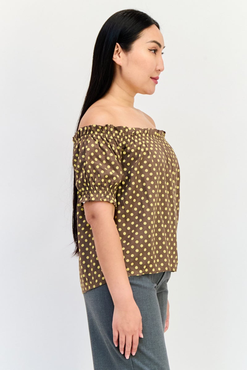 ONLY Women Off Shoulder Short Sleeves Polka Dots Top, Multicolor  - Image 2