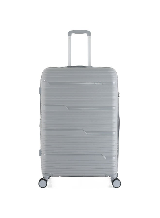 اتش تي حقيبة سفر H.T Checked Luggage - حقائب سفر متينة ذات غلاف صلب مزودة بعجلات دوارة ومقبض تلسكوبي وسحابات مضادة للسرقة (100 لتر، حقيبة سفر خفيفة الوزن) (رمادي فضي، مقاس متوسط ​​28 بوصة) - Image 1