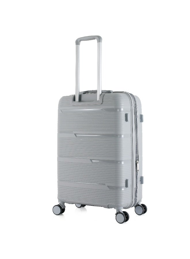 اتش تي حقيبة سفر H.T Checked Luggage - حقائب سفر متينة ذات غلاف صلب مزودة بعجلات دوارة ومقبض تلسكوبي وسحابات مضادة للسرقة (100 لتر، حقيبة سفر خفيفة الوزن) (رمادي فضي، مقاس متوسط ​​28 بوصة) - Image 2