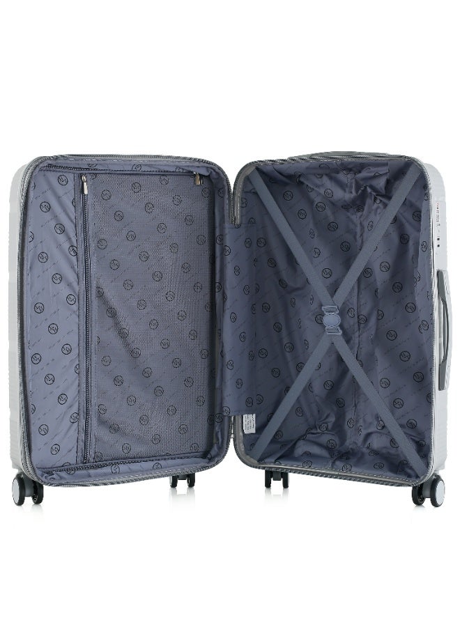 اتش تي حقيبة سفر H.T Checked Luggage - حقائب سفر متينة ذات غلاف صلب مزودة بعجلات دوارة ومقبض تلسكوبي وسحابات مضادة للسرقة (100 لتر، حقيبة سفر خفيفة الوزن) (رمادي فضي، مقاس متوسط ​​28 بوصة) - Image 5