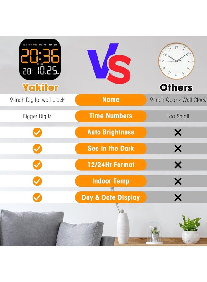 صاروخ فلاير ساعة حائط رقمية ، ساعة رقمية LED مع جهاز تحكم عن بعد لتزيين غرفة المعيشة ، اليوم ، التاريخ ، درجة الحرارة في 3 ألوان ، سطوع تلقائي ، دائم معلق ، بطارية غير مدرجة - Image 5