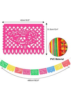 HOWAF 2 Pcs Plastic Papel Picado Mexican Fiesta Banners Day Of The Dead Skull Bunting Banner Halloween Dia De Los Muertos Mexicano Banners For Cinco De Mayo Decorations Mexican Party Supplies  - Image 3
