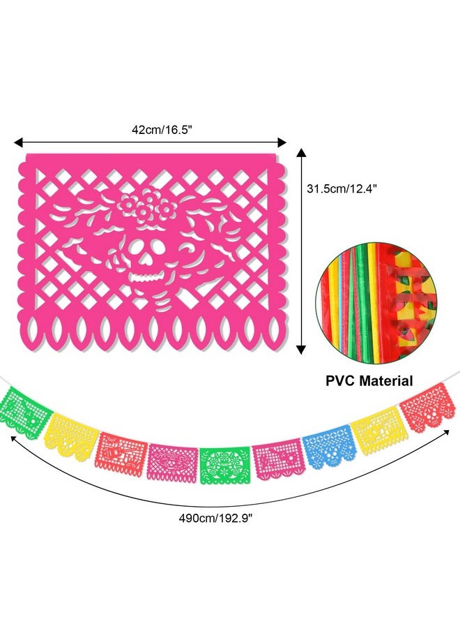 HOWAF 2 Pcs Plastic Papel Picado Mexican Fiesta Banners Day Of The Dead Skull Bunting Banner Halloween Dia De Los Muertos Mexicano Banners For Cinco De Mayo Decorations Mexican Party Supplies  - Image 3