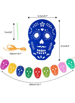 HOWAF 2 Pcs Plastic Papel Picado Mexican Fiesta Banners Day Of The Dead Skull Bunting Banner Halloween Dia De Los Muertos Mexicano Banners For Cinco De Mayo Decorations Mexican Party Supplies  - Image 4