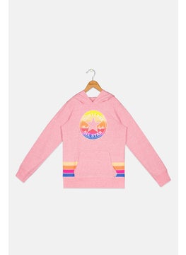 CONVERSE Kids Girl Brand Logo Hooded Sweatshirt, Pink Combo  - Image 1