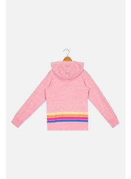 CONVERSE Kids Girl Brand Logo Hooded Sweatshirt, Pink Combo  - Image 2