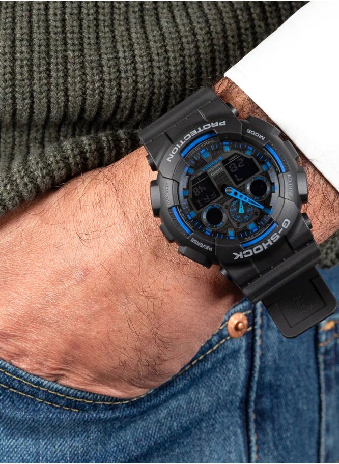 CASIO - G-Shock GA100-1A2 Analog-Digital Speed Indicator Black Dial Men's Watch - Image 1