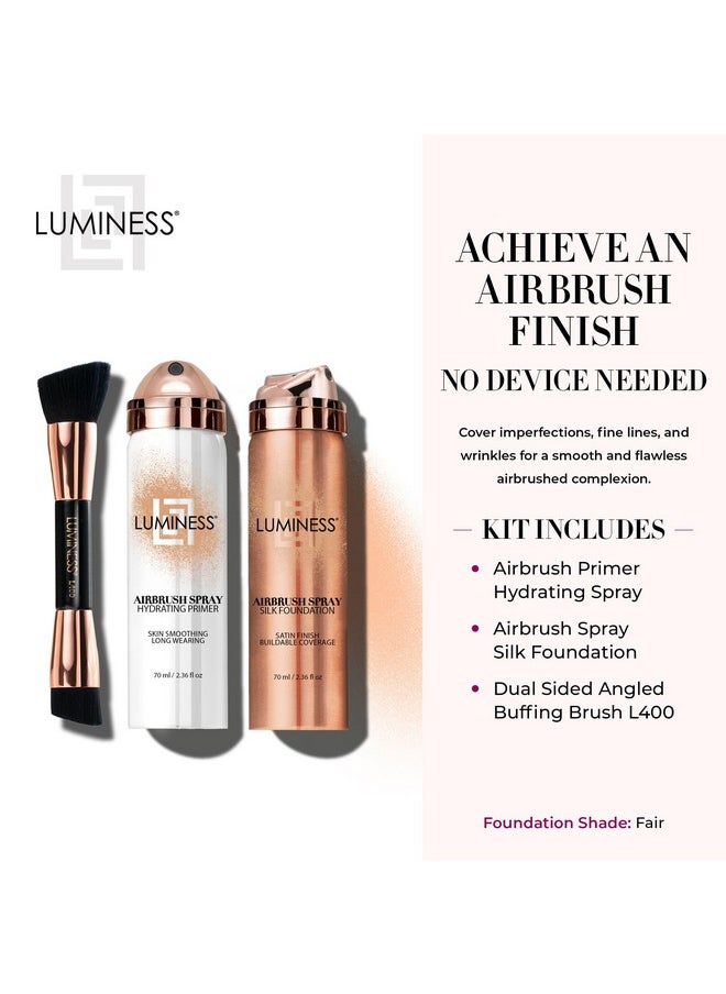 LUMINESS - LUMINESS Airbrush Spray Silk Foundation Starter Kit - Fair - Foundation, Primer & Dual-Sided Angled Buffing Brush - Medium, Buildable Coverage, Anti-Aging Formula Hydrates & Moisturizes - Image 1