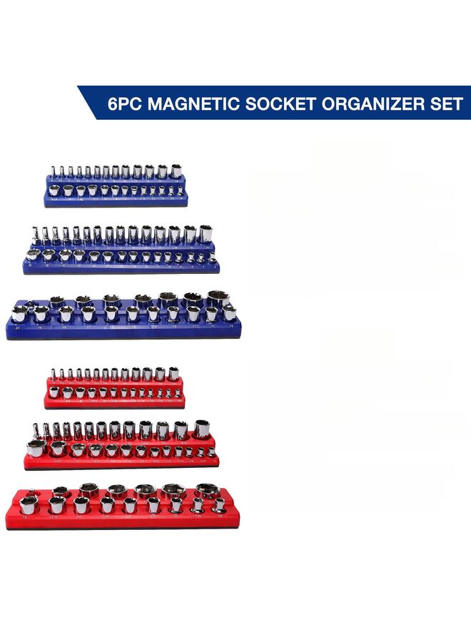 Magnetic Socket Organizer Set, 6-Piece Socket Holder Set Includes 1/4", 3/8", 1/2" Drive Metric Socket Trays, Holds 141 Pieces Standard Size and Deep Size Sockets - Image 2