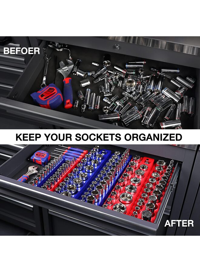 Magnetic Socket Organizer Set, 6-Piece Socket Holder Set Includes 1/4", 3/8", 1/2" Drive Metric Socket Trays, Holds 141 Pieces Standard Size and Deep Size Sockets - Image 5