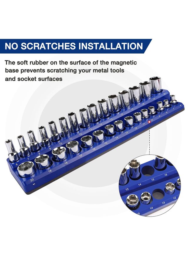 Magnetic Socket Organizer Set, 6-Piece Socket Holder Set Includes 1/4", 3/8", 1/2" Drive Metric Socket Trays, Holds 141 Pieces Standard Size and Deep Size Sockets - Image 3