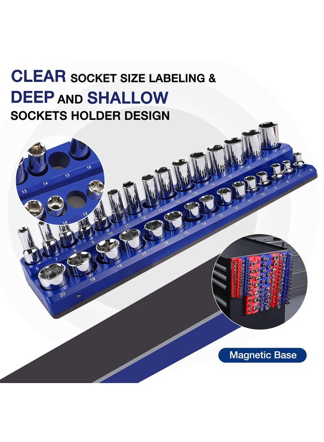 Magnetic Socket Organizer Set, 6-Piece Socket Holder Set Includes 1/4", 3/8", 1/2" Drive Metric Socket Trays, Holds 141 Pieces Standard Size and Deep Size Sockets - Image 4