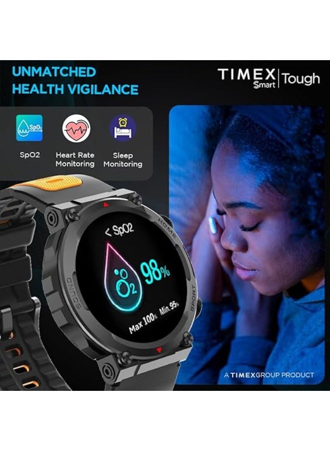 تيميكس ساعة TIMEX Tough الذكية المتينة: شاشة AMOLED دائرية مقاس 1.43 بوصة بدقة 466×466 بكسل | تاج وظيفي | إجراء المكالمات عبر البلوتوث | هيكل معدني | شاشة تعمل دائماً (Always On) | مساعد صوتي بالذكاء الاصطناعي | أكثر من 100 وضع رياضي | أكثر من 100 واجهة للساعة - Image 2