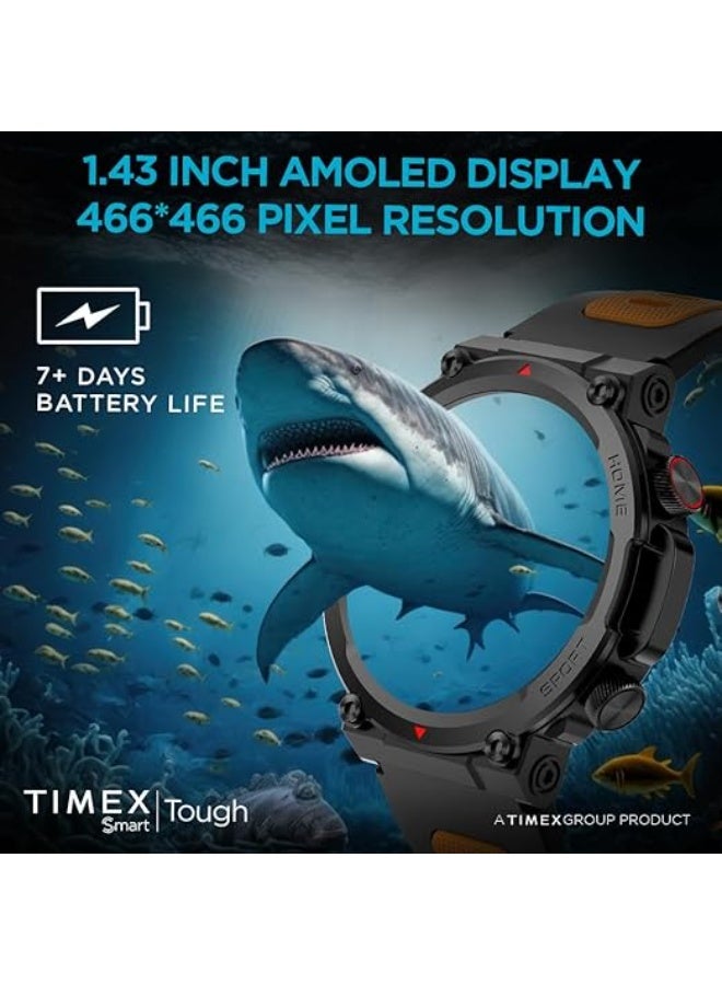 تيميكس ساعة TIMEX Tough الذكية المتينة: شاشة AMOLED دائرية مقاس 1.43 بوصة بدقة 466×466 بكسل | تاج وظيفي | إجراء المكالمات عبر البلوتوث | هيكل معدني | شاشة تعمل دائماً (Always On) | مساعد صوتي بالذكاء الاصطناعي | أكثر من 100 وضع رياضي | أكثر من 100 واجهة للساعة - Image 4