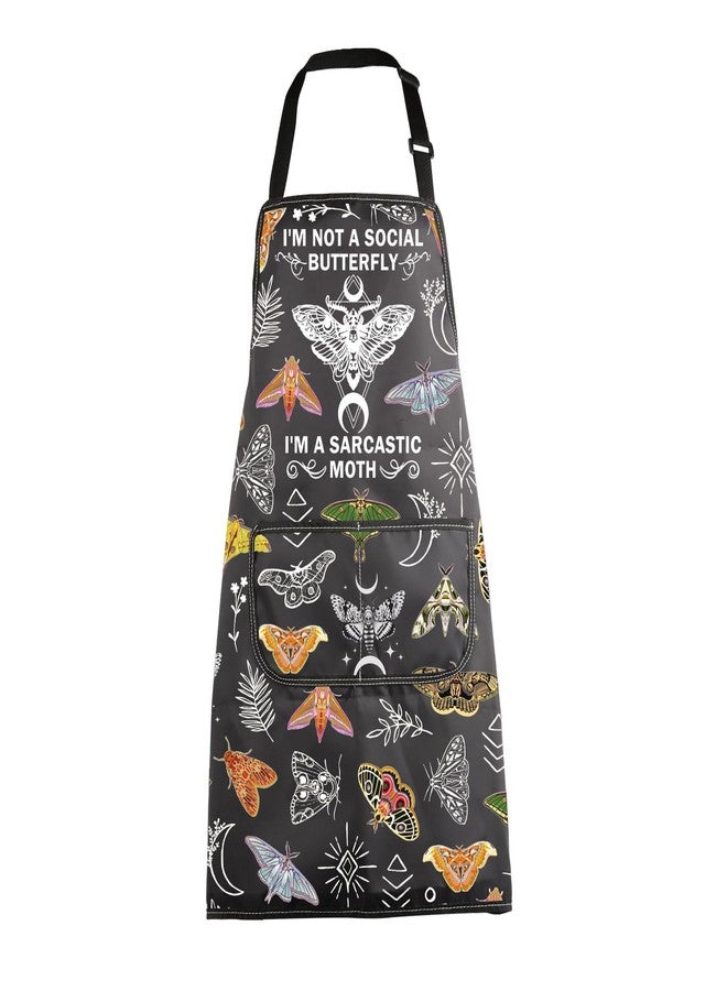 MBMSO Death Head Moth Apron Celestial Gifts for Moth Lovers I'm Not a Social Butterfly Goblincore Gifts Mystical Witchy Apron (Moth Apron-b) - Image 1