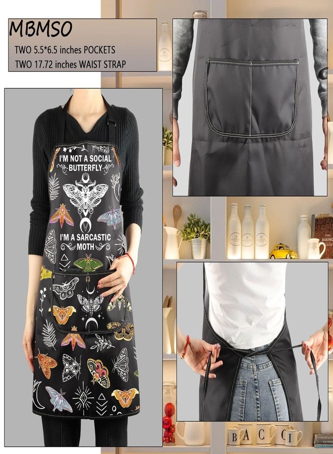 MBMSO Death Head Moth Apron Celestial Gifts for Moth Lovers I'm Not a Social Butterfly Goblincore Gifts Mystical Witchy Apron (Moth Apron-b) - Image 3