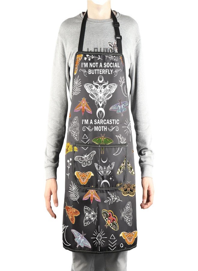 MBMSO Death Head Moth Apron Celestial Gifts for Moth Lovers I'm Not a Social Butterfly Goblincore Gifts Mystical Witchy Apron (Moth Apron-b) - Image 4