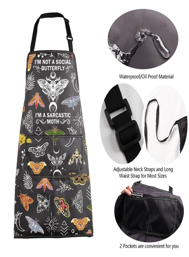 MBMSO Death Head Moth Apron Celestial Gifts for Moth Lovers I'm Not a Social Butterfly Goblincore Gifts Mystical Witchy Apron (Moth Apron-b) - Image 5