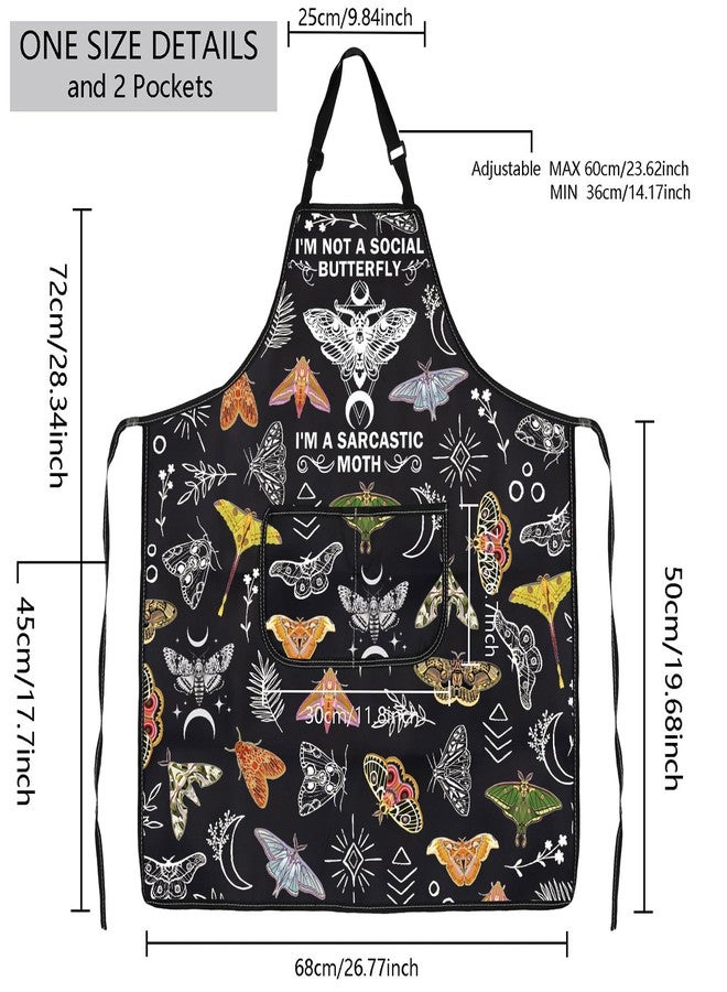 MBMSO Death Head Moth Apron Celestial Gifts for Moth Lovers I'm Not a Social Butterfly Goblincore Gifts Mystical Witchy Apron (Moth Apron-b) - Image 2