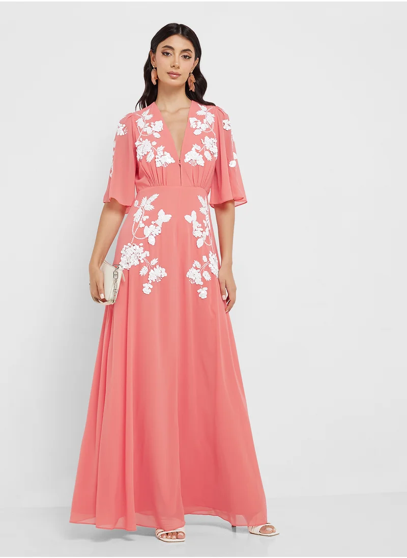 Hope & Ivy Plunge Front Embellished Maxi Dress