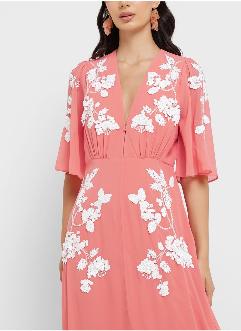 Hope & Ivy Plunge Front Embellished Maxi Dress  - Image 3