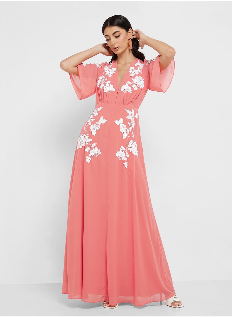 Hope & Ivy Plunge Front Embellished Maxi Dress  - Image 4