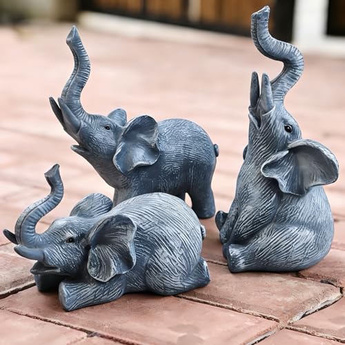 LEGIFO Garden Decor Elephant Statue Set of 3, Resin Outdoor Sculpture for Yard, Patio & Lawn - Unique White Elephant Figurines, Christmas Birthday Gift for Women, Mom, Grandma & Family - Image 1