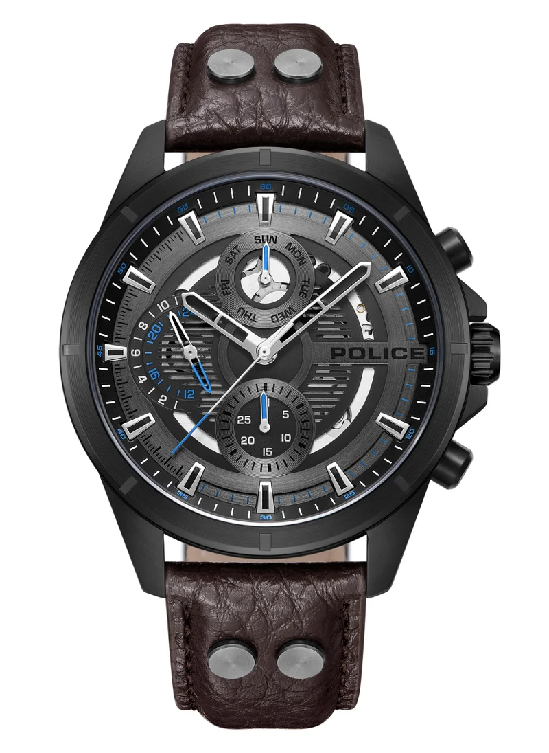 POLICE Malawi Men's 42mm Multifunction Watch with Brown Leather Strap