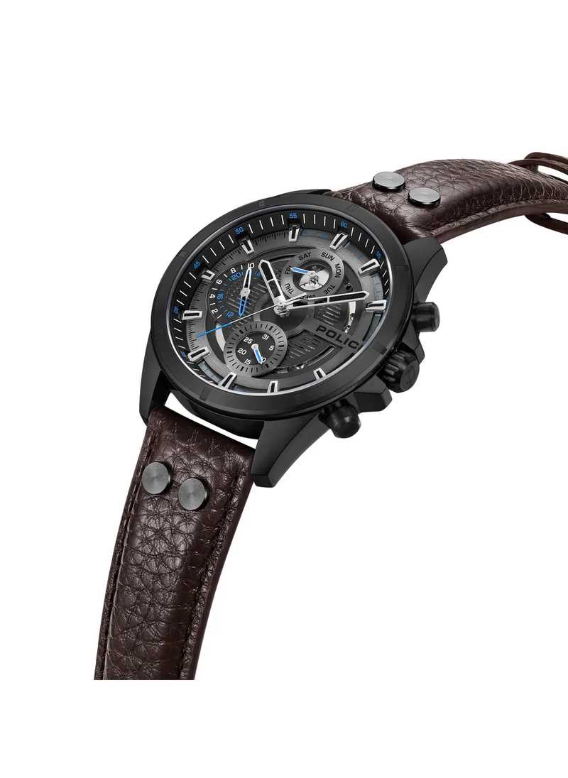 POLICE Malawi Men's 42mm Multifunction Watch with Brown Leather Strap