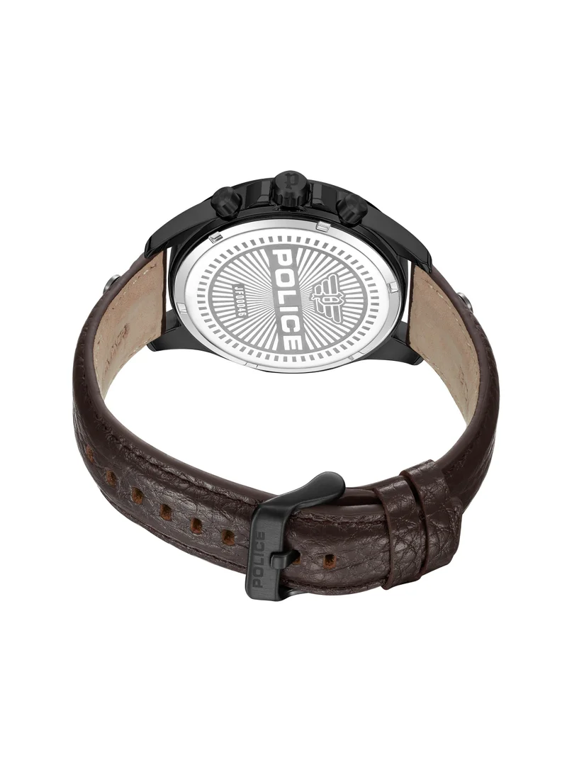 POLICE Malawi Men's 42mm Multifunction Watch with Brown Leather Strap