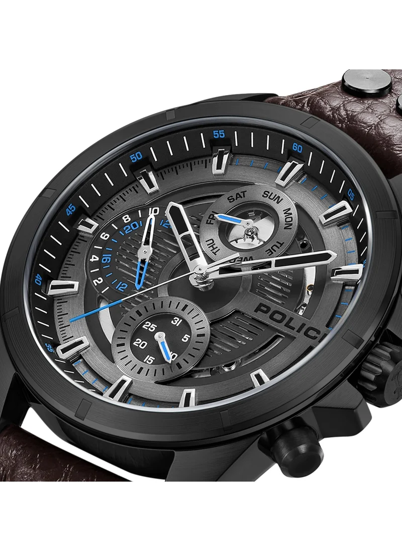 POLICE Malawi Men's 42mm Multifunction Watch with Brown Leather Strap