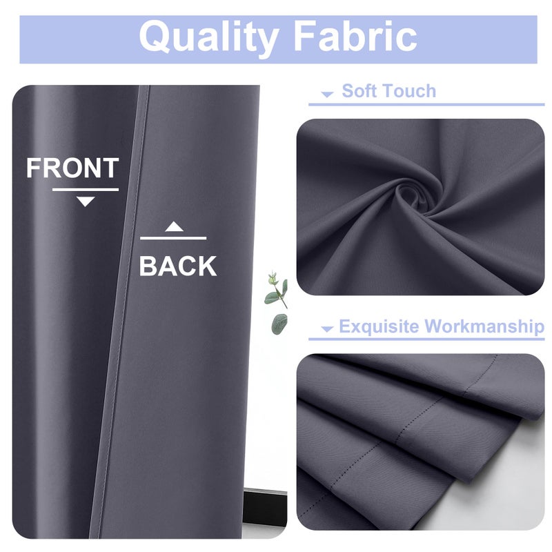 Simplebrand Ava Grey Short Blackout Curtains for Bedroom 45 Inches Long 2 Panels Set, Solid Thermal Insulated, Energy Saving Window Treatment Curtains Blackout Drapes, W40 x L45 Inch, Grey - Image 3