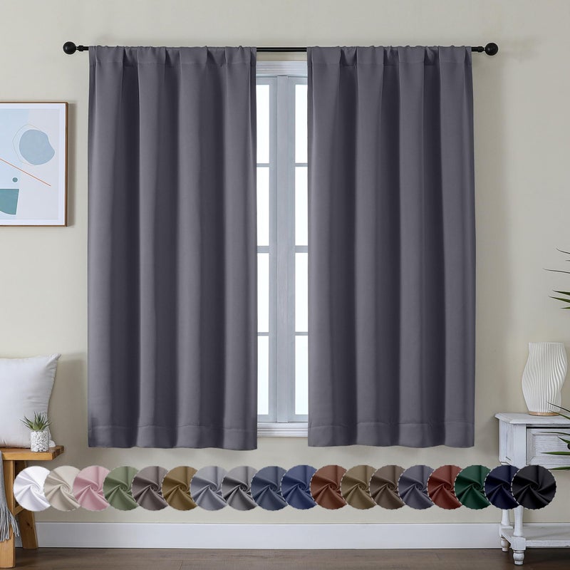 Simplebrand Ava Grey Short Blackout Curtains for Bedroom 45 Inches Long 2 Panels Set, Solid Thermal Insulated, Energy Saving Window Treatment Curtains Blackout Drapes, W40 x L45 Inch, Grey - Image 1