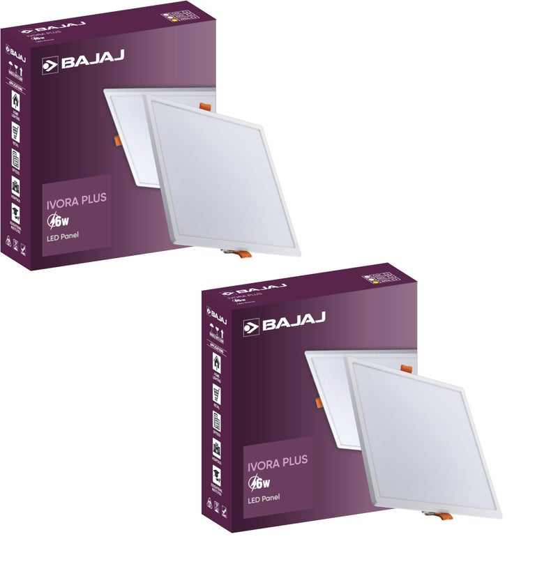Bajaj Plastic Ivora Plus LED Panel | 6W Square Panel For Ceiling | Soothing Light | Cool Day Light (Pack Of 2) - Image 1