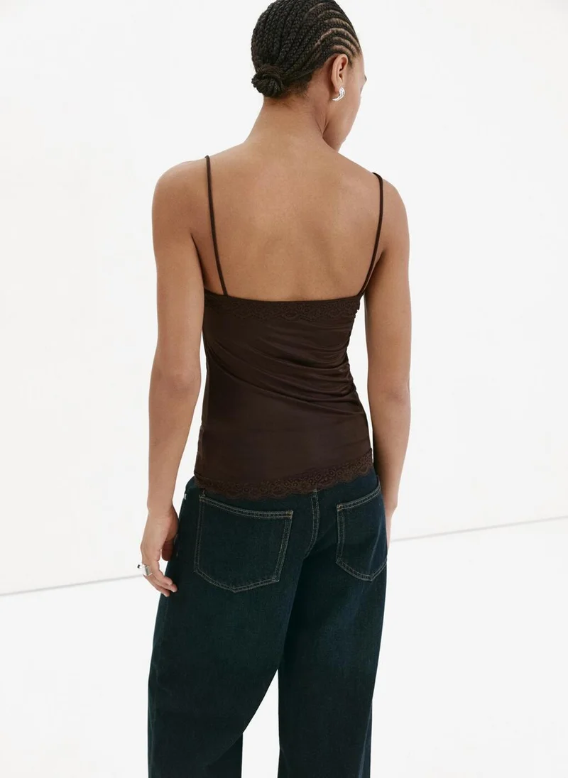 مانجو Fitted Top With Lace Detail