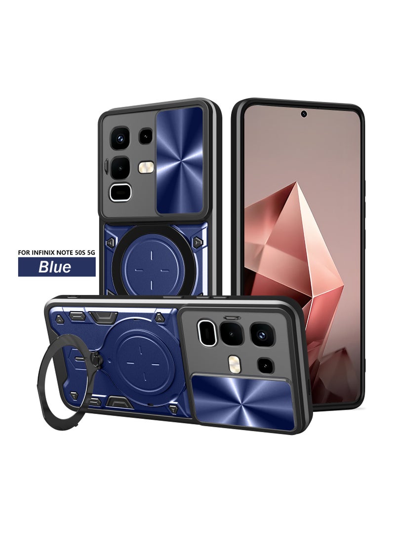 general Case compatible with Infinix Note 50s 5G, built-in sliding lens protection and 360° rotatable ring stand and hinge protection, folding case